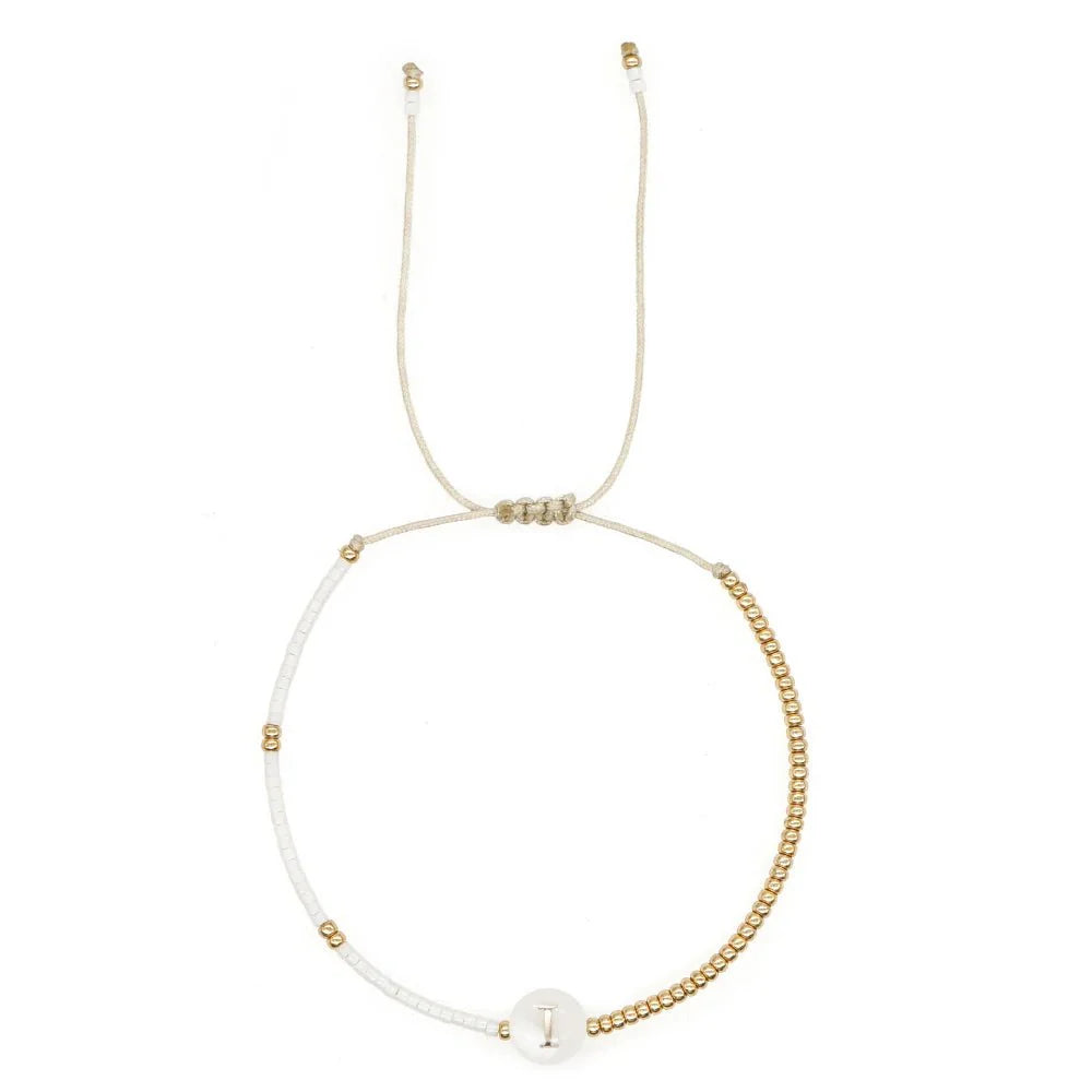 Boho White & Gold Beaded Letter Initial Beaded Bracelets