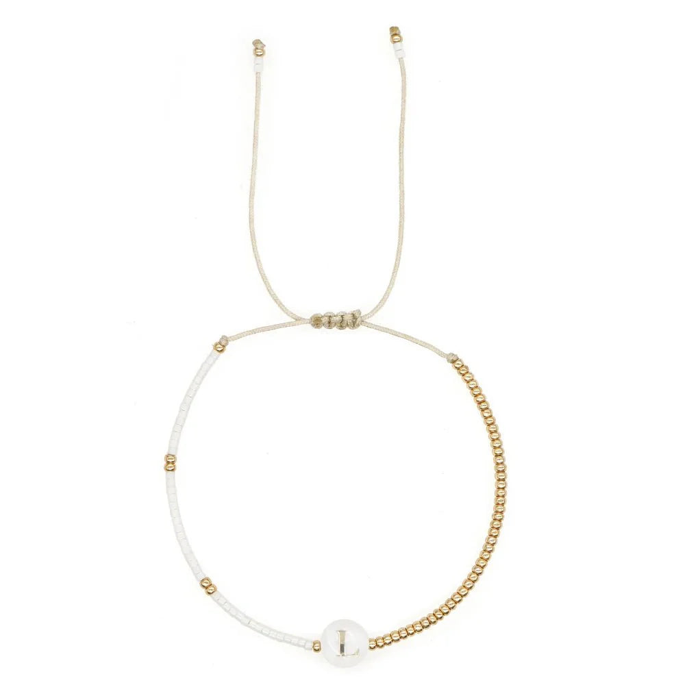 Boho White & Gold Beaded Letter Initial Beaded Bracelets
