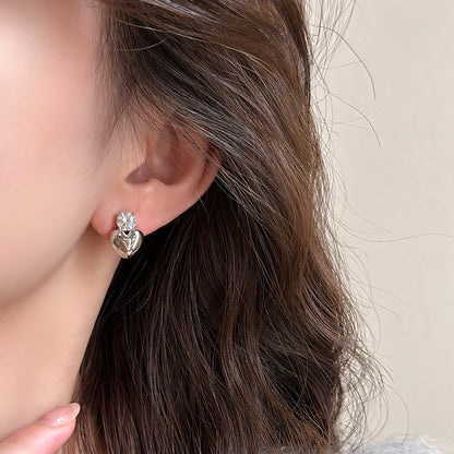 Dainty Diamond Heart Stud Earrings