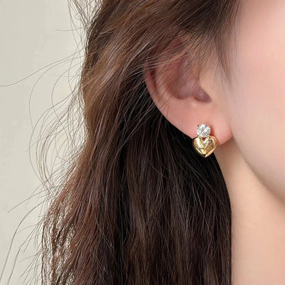 Dainty Diamond Heart Stud Earrings