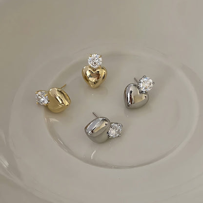 Dainty Diamond Heart Stud Earrings