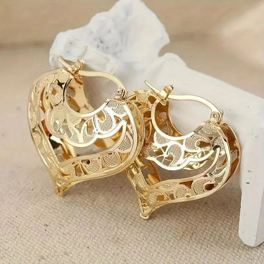 Intricate Open Heart Golden Earrings